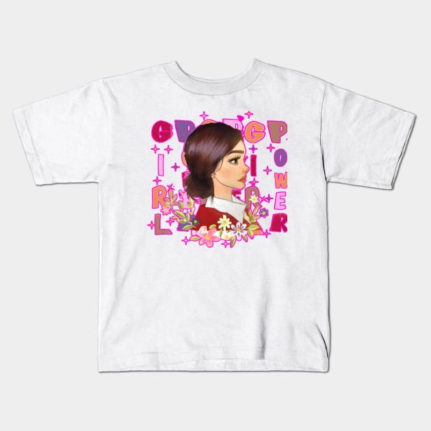 Girl power cute Kids T-Shirt by AuraArtDesigner